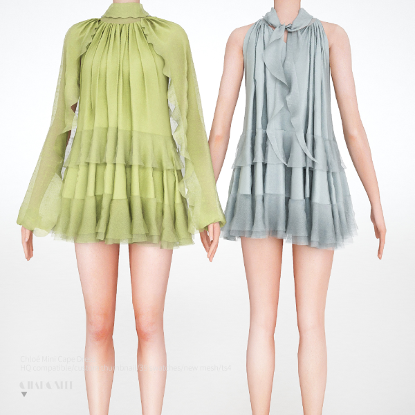 Alpha Chlo Mini Cape Dress by simsfinds - The Sims 4 Custom Content