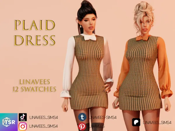 Alpha AMBER PLAID MINI DRESS by linavees - The Sims 4 Custom Content