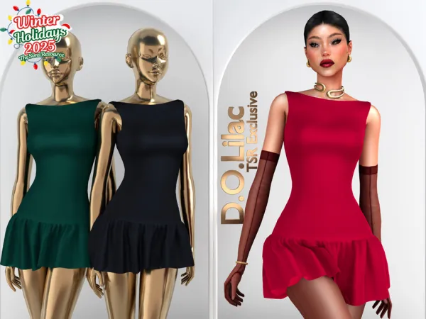 Alpha Flared Drop Waist Mini Dress DO2095 - The Sims 4 Custom Content