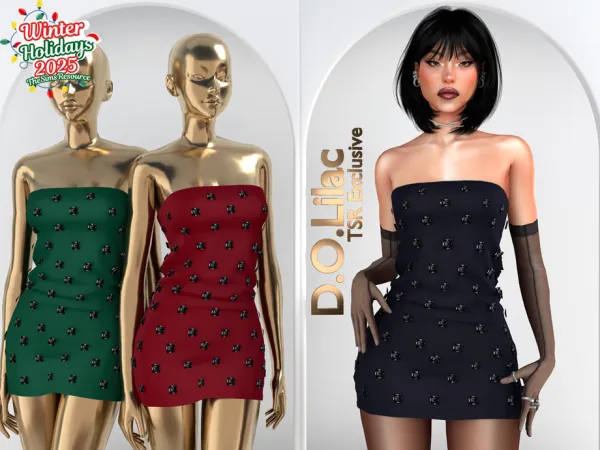 Alpha Embroidered Strapless Mini Dress DO2094 - The Sims 4 Custom Content