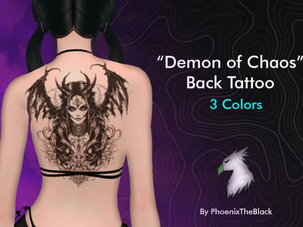 Mix Demon of Chaos Back Tattoo by PhoenixTheBlack - The Sims 4 Custom Content
