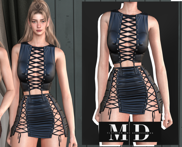 Alpha sexy Jennifer leather shirt and skirt set by mydarling20 - The Sims 4 Custom Content