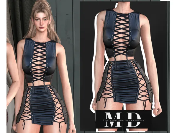 Alpha sexy Jennifer leather shirt and skirt set - The Sims 4 Custom Content