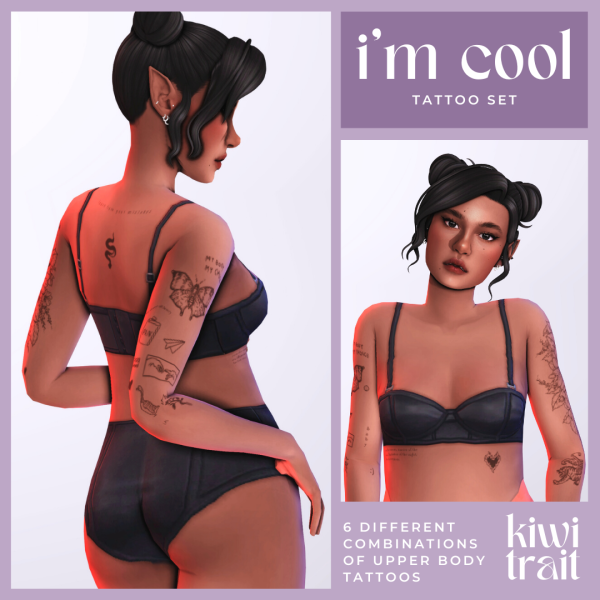 Mix i'm cool tattoo set by simsfinds - The Sims 4 Custom Content