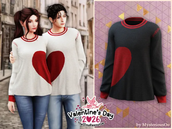 Alpha Male Cozy knit heart sweater by MysteriousOo - The Sims 4 Custom Content