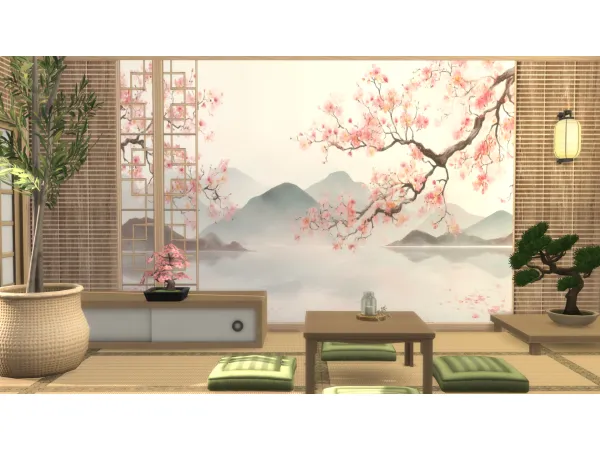 Maxis Match Rising Sun Dining Room Wallpaper - The Sims 4 Custom Content