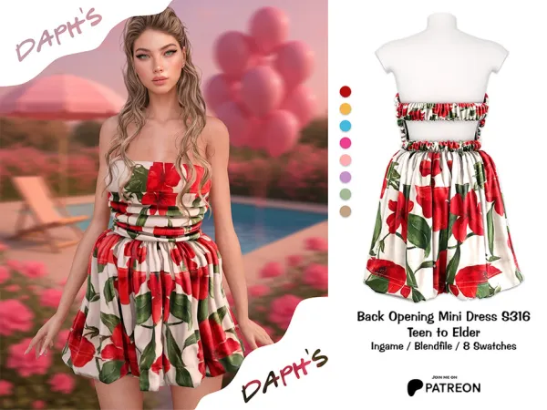 Alpha PATREON Back Opening Mini Dress S316 by Daph's - The Sims 4 Custom Content