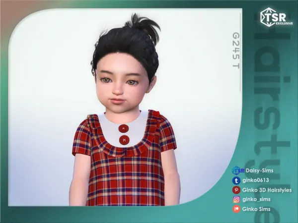 Alpha Bun Hair with braids for Toddlers Ginko 245T Sims by Daisy - The Sims 4 Custom Content