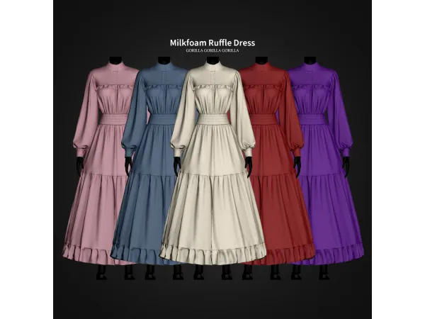 Alpha Milkfoam Ruffle Dress by gorillax3 - The Sims 4 Custom Content