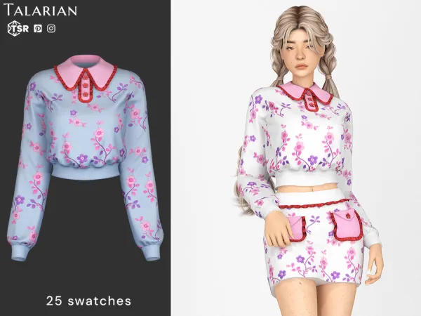 Alpha Jaylani Top Cropped Knit With Collar by talarian - The Sims 4 Custom Content
