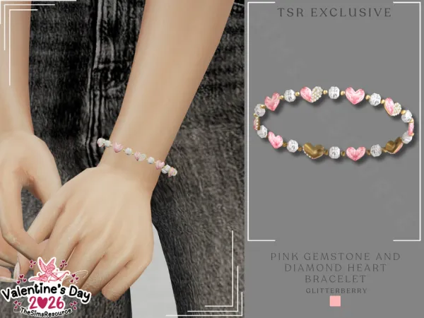 Pink Gemstone Diamond Heart Bracelet by Glitterberryfly