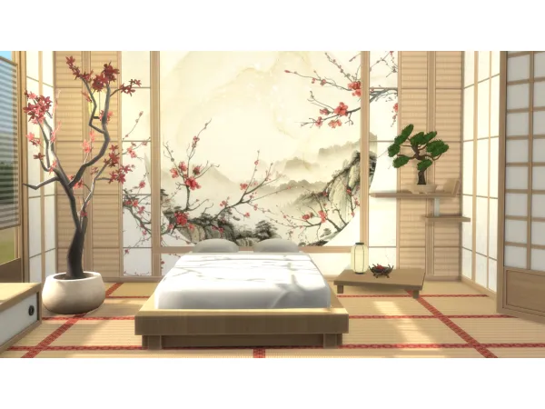 Maxis Match Rising Sun Bedroom Wallpaper - The Sims 4 Custom Content