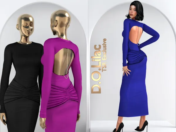 Sims 4 Ruched Stretch Jersey Maxi Dress DO2107
