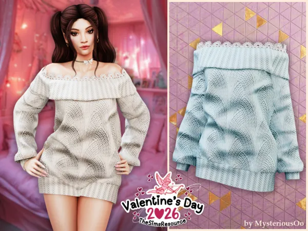 Alpha Off shoulder lace knit sweater by MysteriousOo - The Sims 4 Custom Content