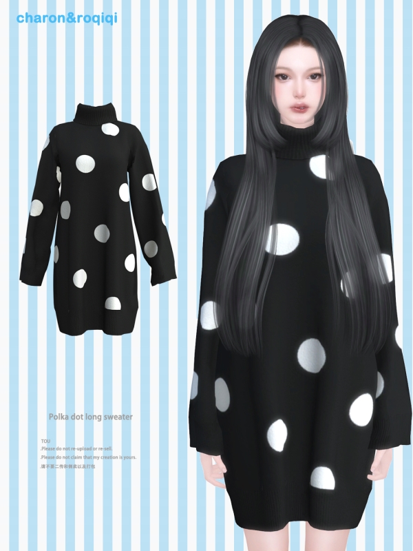 Mix [charonroqiqi]Polka dot long sweater by roqiqi - The Sims 4 Custom Content