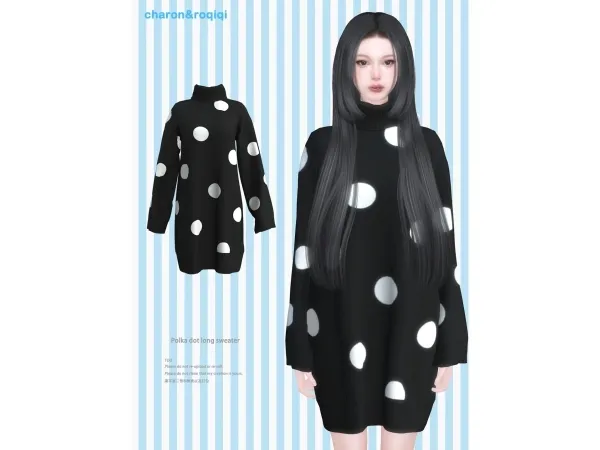 Mix [charonroqiqi]Polka dot long sweater - The Sims 4 Custom Content