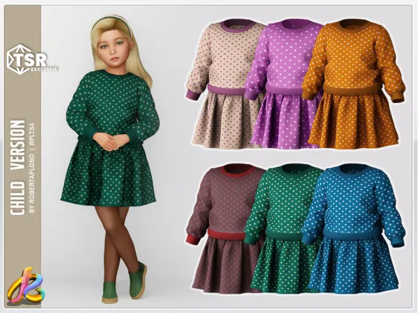 Alpha 341 CHILD Retro Polka Dot Dress by RobertaPLobo - The Sims 4 Custom Content