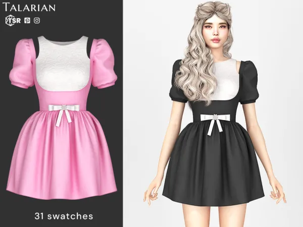 Sims 4 Clover Dress Puff Sleeve Bow Waist by talarian