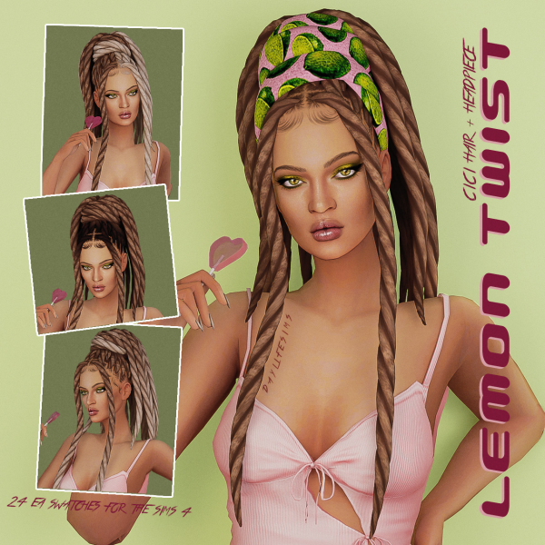 Maxis Match LEMON TWIST SET Cici Hair and Headpiece by simsfinds - The Sims 4 Custom Content