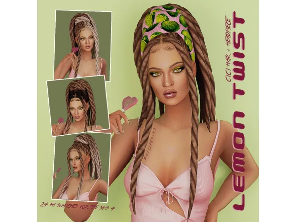Maxis Match LEMON TWIST SET Cici Hair and Headpiece by daylifesims - The Sims 4 Custom Content