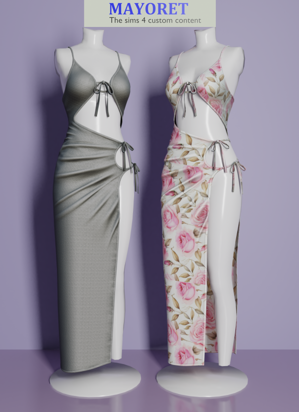 Alpha LS Friska Satin Long dress by mayoret - The Sims 4 Custom Content