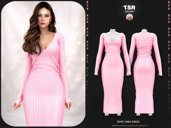 Alpha Rosy Lines Dress BD1656 tr by busra - The Sims 4 Custom Content