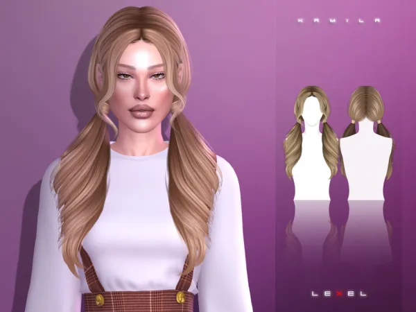 Alpha LEXEL Kamila long pigtails with curly bangs - The Sims 4 Custom Content