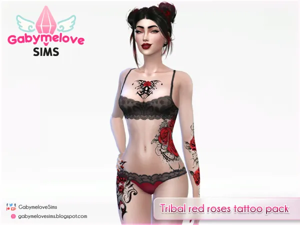 Mix Tribal red roses tattoo pack UPDATED 2025 by gabymelovesims - The Sims 4 Custom Content