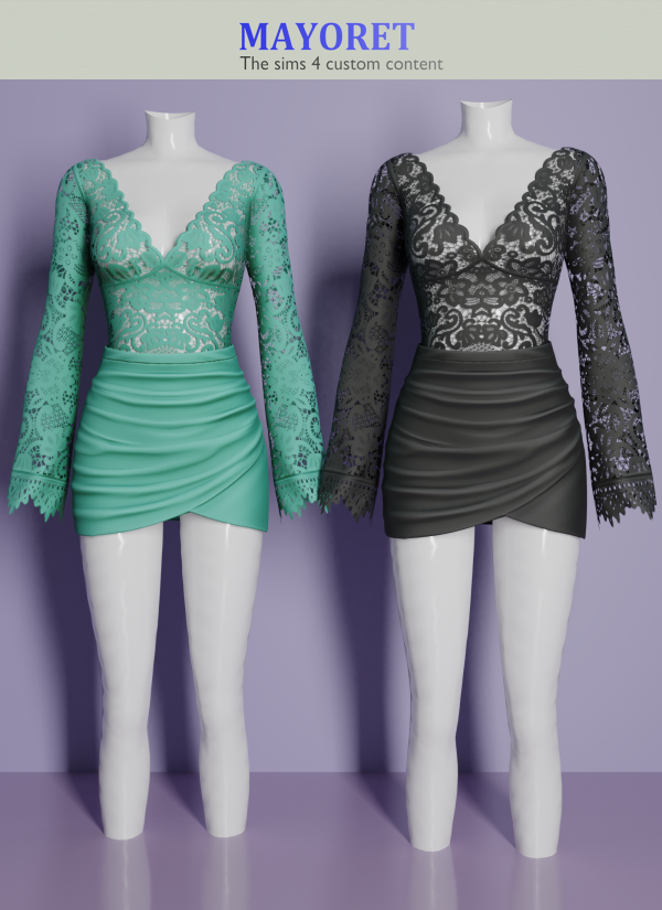 Alpha LS Sene Mini Dress with Lace by mayoret - The Sims 4 Custom Content