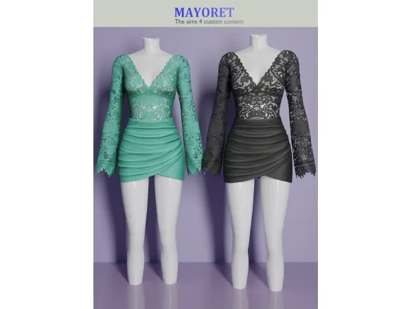 Alpha LS Sene Mini Dress with Lace - The Sims 4 Custom Content