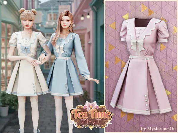 Alpha Tea Time Sweet scalloped bow dress by MysteriousOo - The Sims 4 Custom Content