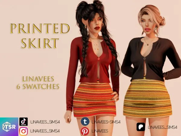 Alpha MYLAH PRINTED SKIRT by thesimsresource - The Sims 4 Custom Content