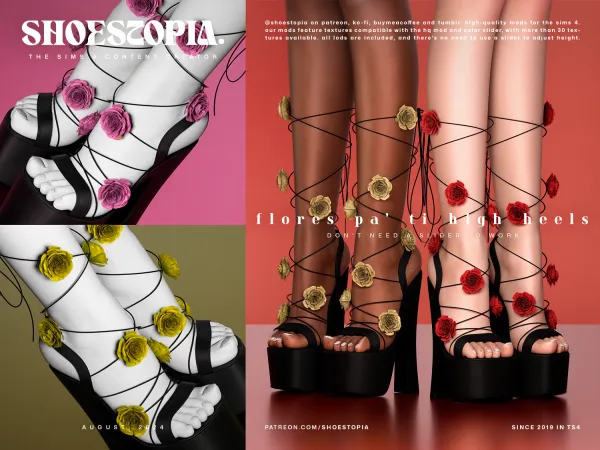 Alpha Shoestopia Flores Pa' Ti High Heels Auto Height by shoestopia - The Sims 4 Custom Content