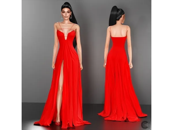 Alpha Strappy Cutout Gown with Layered High Slit - The Sims 4 Custom Content