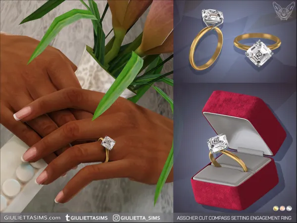 Alpha Asscher Cut Compass Setting Engagement Ring by feyona - The Sims 4 Custom Content