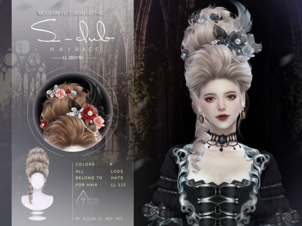 Alpha Modern Victorian Hair flower accessories(Orlando) Club by S - The Sims 4 Custom Content