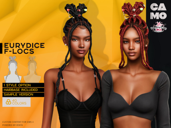 Alpha CAMO Eurydice F Locs by VentaStudio - The Sims 4 Custom Content