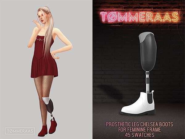 Mix Tu00d8MMERAAS Prosthetic Legs with Chelsea Boots for Feminine Frame - The Sims 4 Custom Content