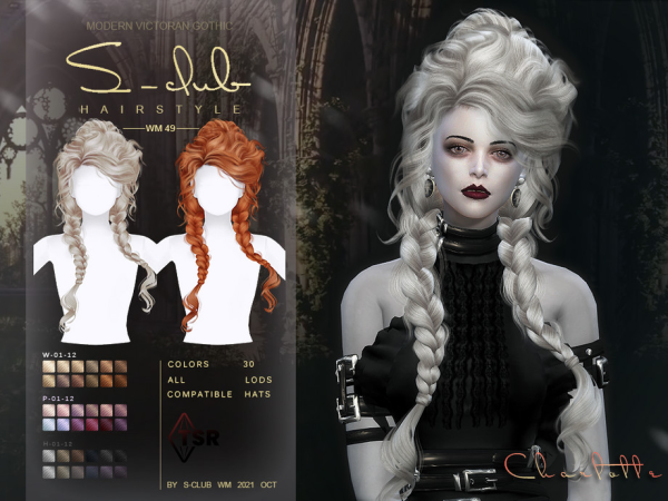 Alpha Modern Victorian Gothic Braid long curly hair Club by S - The Sims 4 Custom Content