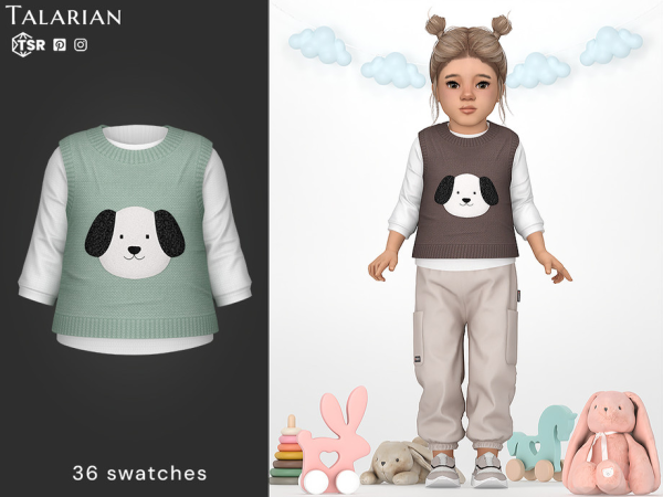 Maxis Match Valeria Layered Knit Vest with Dog Print by talarian - The Sims 4 Custom Content