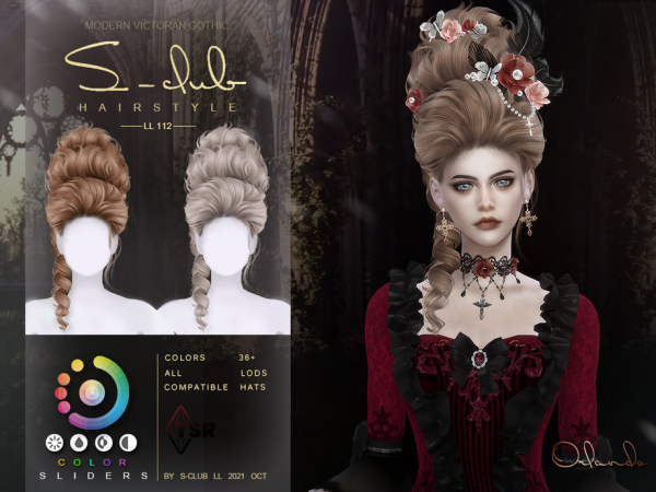Alpha Modern Victorian Gothic curly hair buns(Orlando) Club by S - The Sims 4 Custom Content