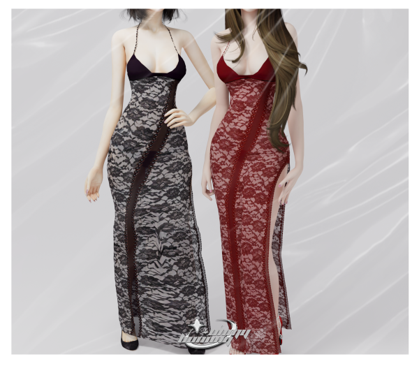 Alpha Madison Long Lace Dress by ohmybunnny2 - The Sims 4 Custom Content