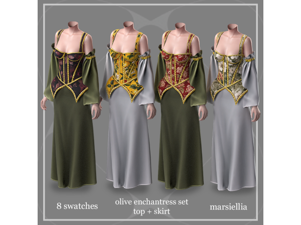 Mix [marsiellia] olive enchantress set topskirt - The Sims 4 Custom Content