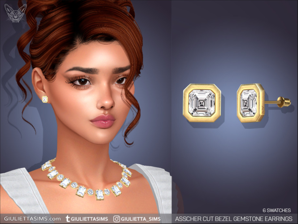 Mix Asscher Cut Bezel Setting Gemstone Earrings by feyona - The Sims 4 Custom Content