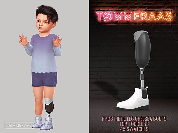Mix TØMMERAAS Prosthetic Legs with Chelsea Boots for Toddlers by tommeraas - The Sims 4 Custom Content