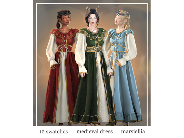 Mix [marsiellia] medieval dresses set - The Sims 4 Custom Content