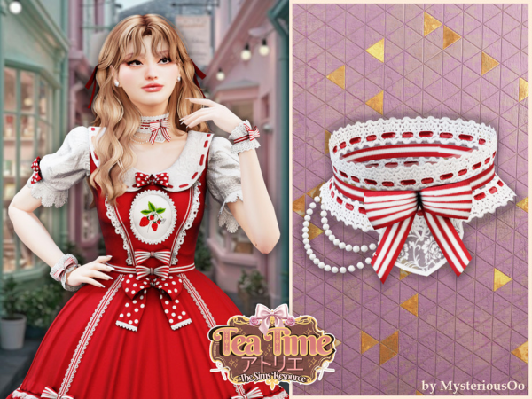 Alpha Sweet ribbon pearl necklace by MysteriousOo - The Sims 4 Custom Content