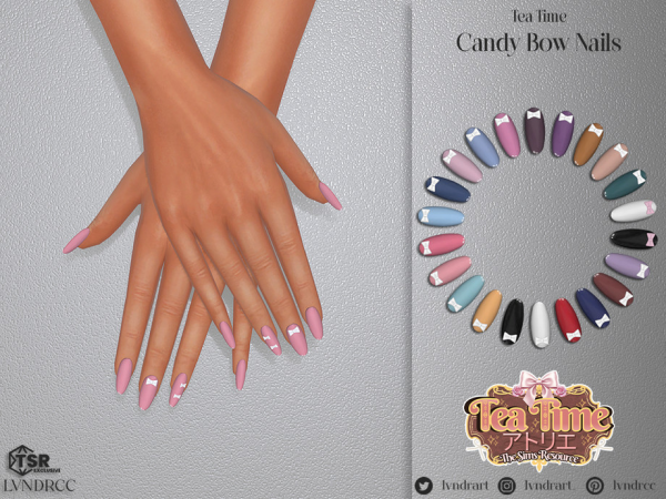 Alpha (Tea Time) Candy Bow Nails - The Sims 4 Custom Content