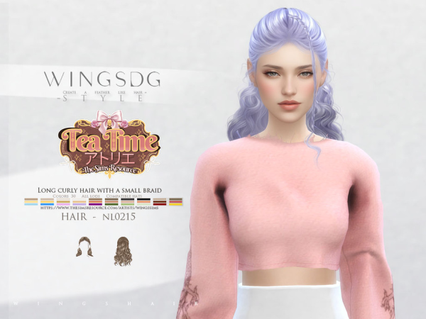 Alpha WINGS NL0215 Long curly hair with a small braid by thesimsresource - The Sims 4 Custom Content
