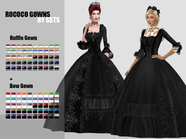 Alpha ROCOCO RUFFLE GOWN and ROCOCO BOW GOWN by simsfinds - The Sims 4 Custom Content